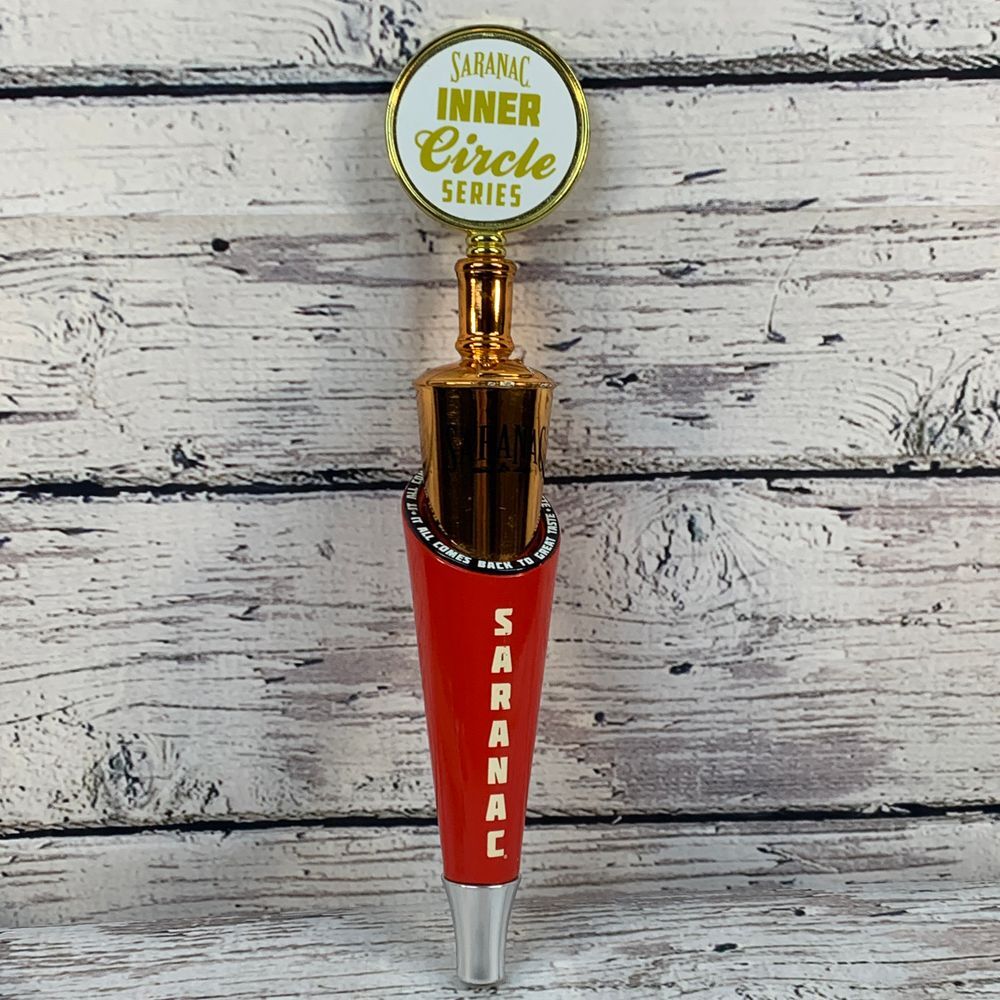 Saranac Inner Circle Series Beer Tap Handle Gold Red‎ Bar Pub Draft Beer